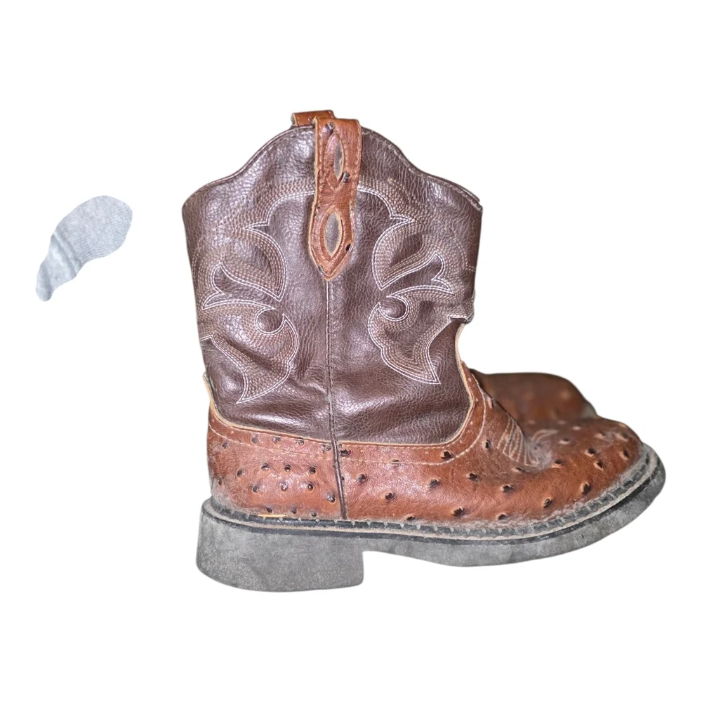 Roper Brown Ostrich Print Cowboy Boots - Picture 3 of 4